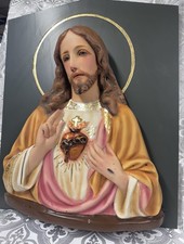 Traditional Sacred Heart Of Jesus Statue with Votive Plaque Hand Painted