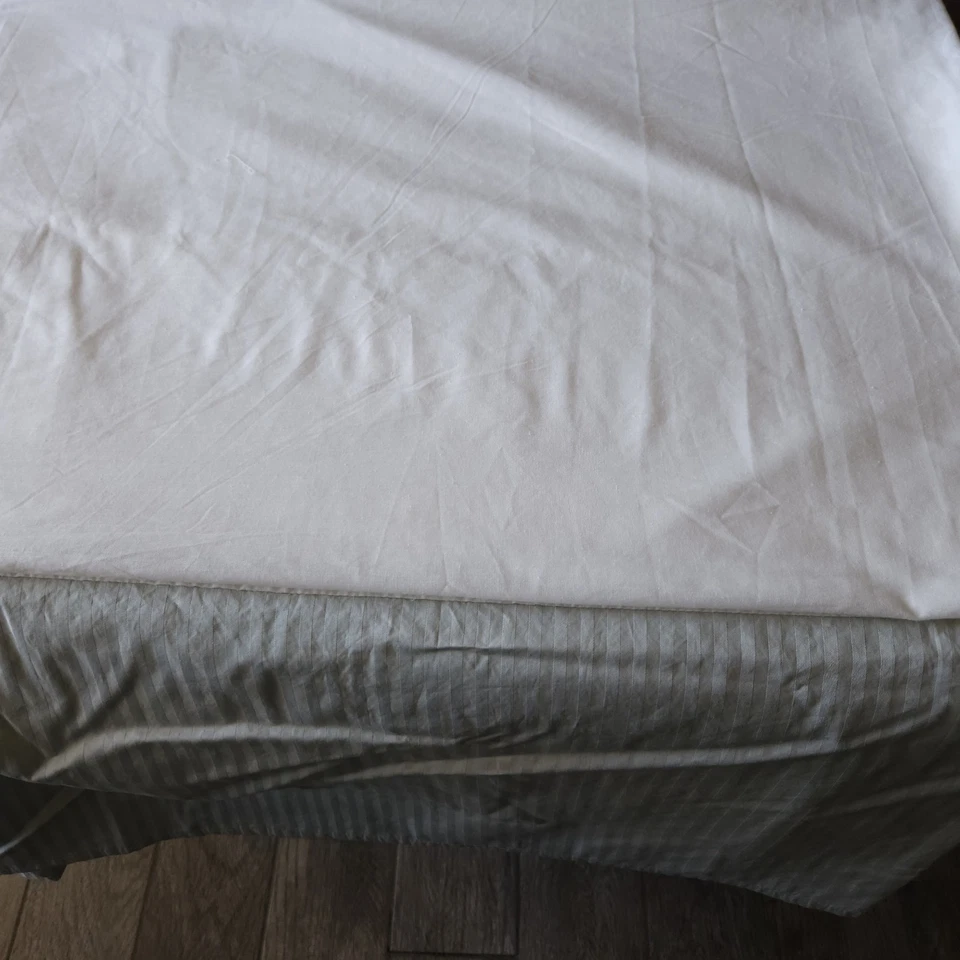 Дамасская юбка для кровати QUEEN Dust Ruffle Sage зеленая полоса Supima хлопок разделенная 14 дюймов капля - Изображение 4 из 4