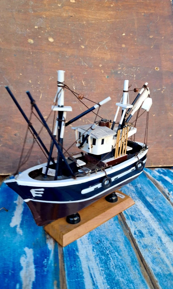 Peschereccio Barca Da Pesca A Traino In Legno Arredo Nautico Marina Nave - Immagine 4 di 4