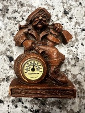 vintage Syroco style Pirate Sitting On barrel Thermometer Made In USA