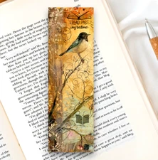 Bird in tree bookmark - whimsical nature forest, gift for readers bookworms