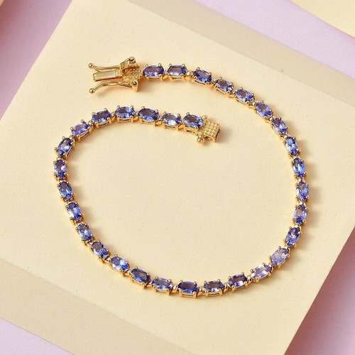 AAAA Tanzanite Tennis Bracelet in Vermeil Yellow Gold Over Sterling Silver - Picture 1 of 4