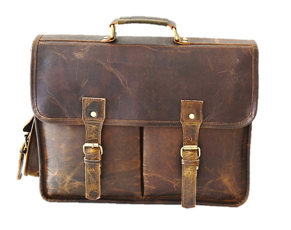 16 inch Satchel Handmade Leather Messenger Laptop Brown Office Briefcase Bag New