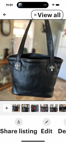 Genuine Leather And Stingray Cross Purse Tote Chrome Crosses Handbag Hearts - Picture 4 of 10