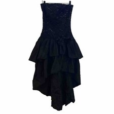 Vtg Gunne Sax  Black Sequin Strapless High Low Taffeta Cocktail Party Dress