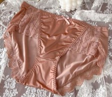 Soft Rose Pink Silky Satin Lace Trim Hip Bikini Brief Panties Sz L