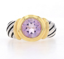 NEW Amethyst Solitaire Ring Sterling Silver 925 Gold Plated Round 2.00ct Size 8