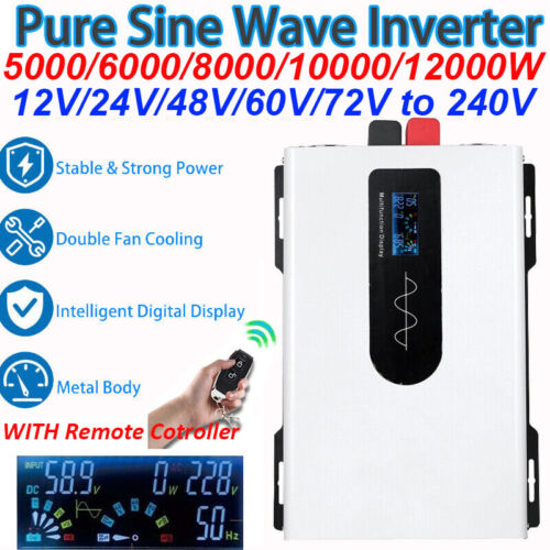 5000W 10000W 12000W Inverter 12V 24V 48V 60V to 240V Power Pure Sine Wave Solar - Afbeelding 1 van 28