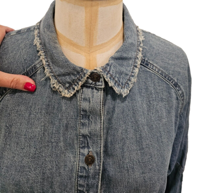 we the free hannah denim mini dress WE THE FREE Hannah Denim Mini Dress with Frayed Edging - Size Medium
