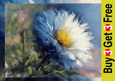 Blau weißes Gänseblümchen 5''x7'' Druck auf mattem Papier | weiche Blumenmalerei Kunstwerk
