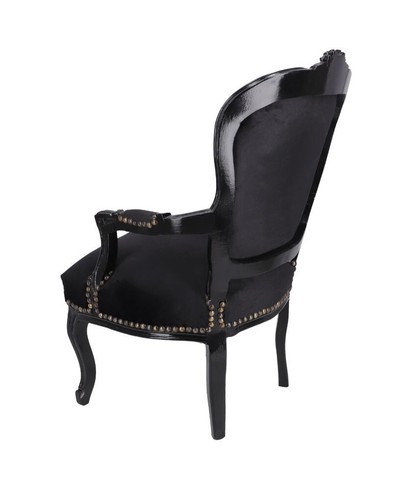 Poltrona barocca in legno laccato nero e velluto luxury barocco stile Luigi XVI - Foto 5 di 6