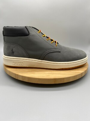Polo Ralph Lauren Boots Mens Sz 11 Grey Black Leather Ankle Sneaker BOOT-BO-LCB