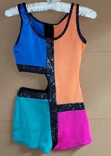 Dress Up Pageant Party Show Dance Skating Costume Child Medium Leotard Colorful