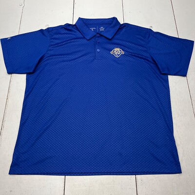 Antigua Blue Short Sleeve Polo Shirt 50 Year Anniversary Chest Patch Mens XXL