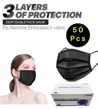 50 PCS 3-Ply Disposable Black Face Mask Non-Medical  Earloop Mouth Cover