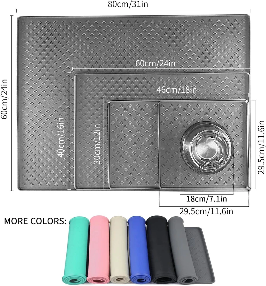 Mantel individual para mascotas para perro y gato, alfombrilla para prevenir alimentos y agua 18" * 12" gris Foto 2 de 4