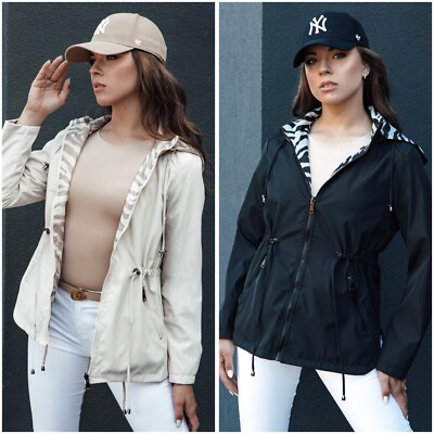 Damen Parka Jacke mit Kapuze Übergangsjacke Leicht doppelseitiger DSTREET S-2XL