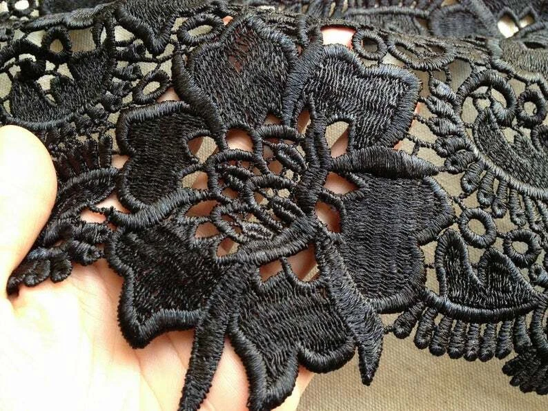 7,9" de ancho negro Venecia encaje guipur encaje boda tela ribete suministros nupciales Foto 4 de 4