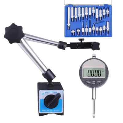 Electronic Digital Dial Indicator with Magnetic Base Holder Fine Adjustable Long
