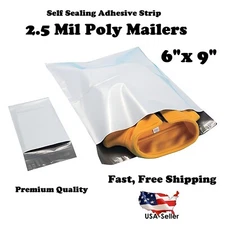 6" x 9" White Poly Mailers Plastic Shipping Bags 2.5 Mil White Mailer 6x9