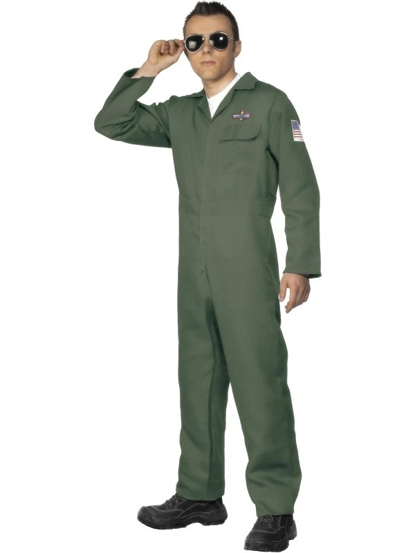 Aviator Army Fighter Pilot Air Forces Men's Fancy Dress Costume Green  Jumpsuit | eBay
