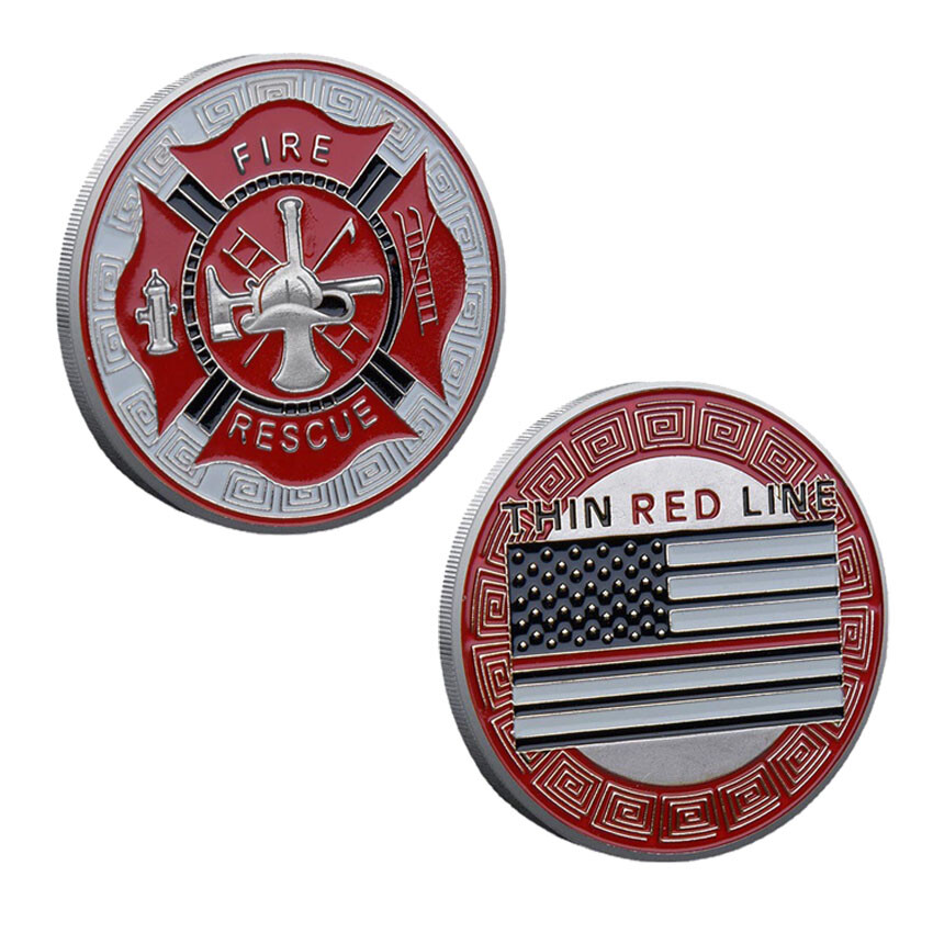 Collectible Challenge Coin Thin Red Line Flag Silver Fire Rescue US Fireman
