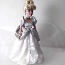 Vintage Porcelain 17" Cinderella Doll Blonde Hair Blue Eyes with Stand