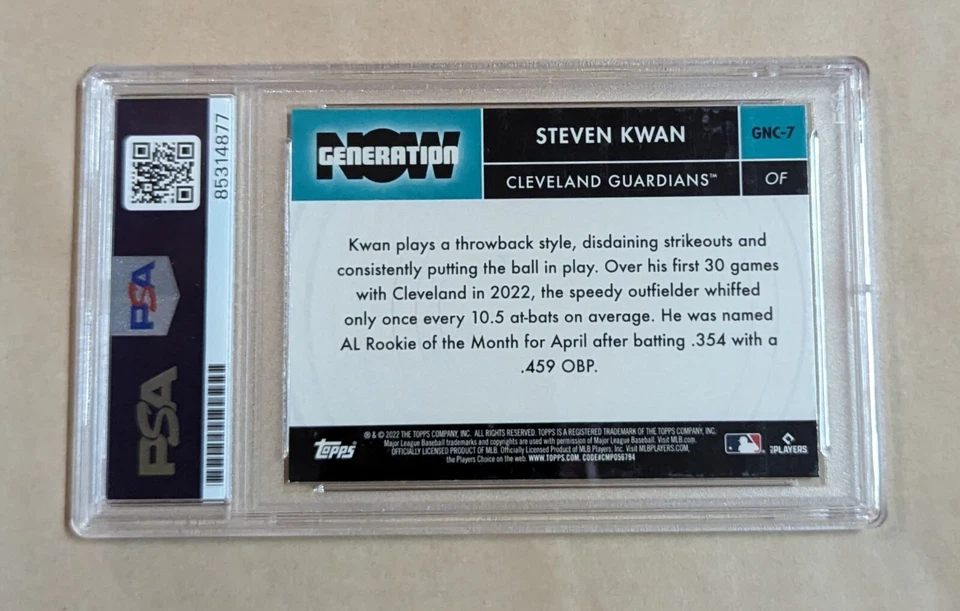Steven Kwan Topps Chrome Generation NOW RC 2022 #GNC-7 Hand Signed PSA Slabbed - Image 2 of 2