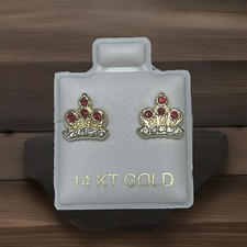 14k Solid Gold Crown Stud Earrings For Children Or Woman with safety backing