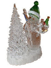 Premier Decorations 21cm LED Lit Snowman With Tree Scene Colour Changing