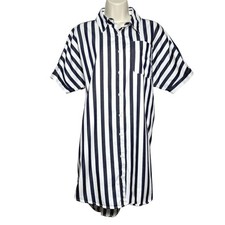 A New Day Womens T-Shirt Dress XS Blue White Striped Classic Cotton Button Up