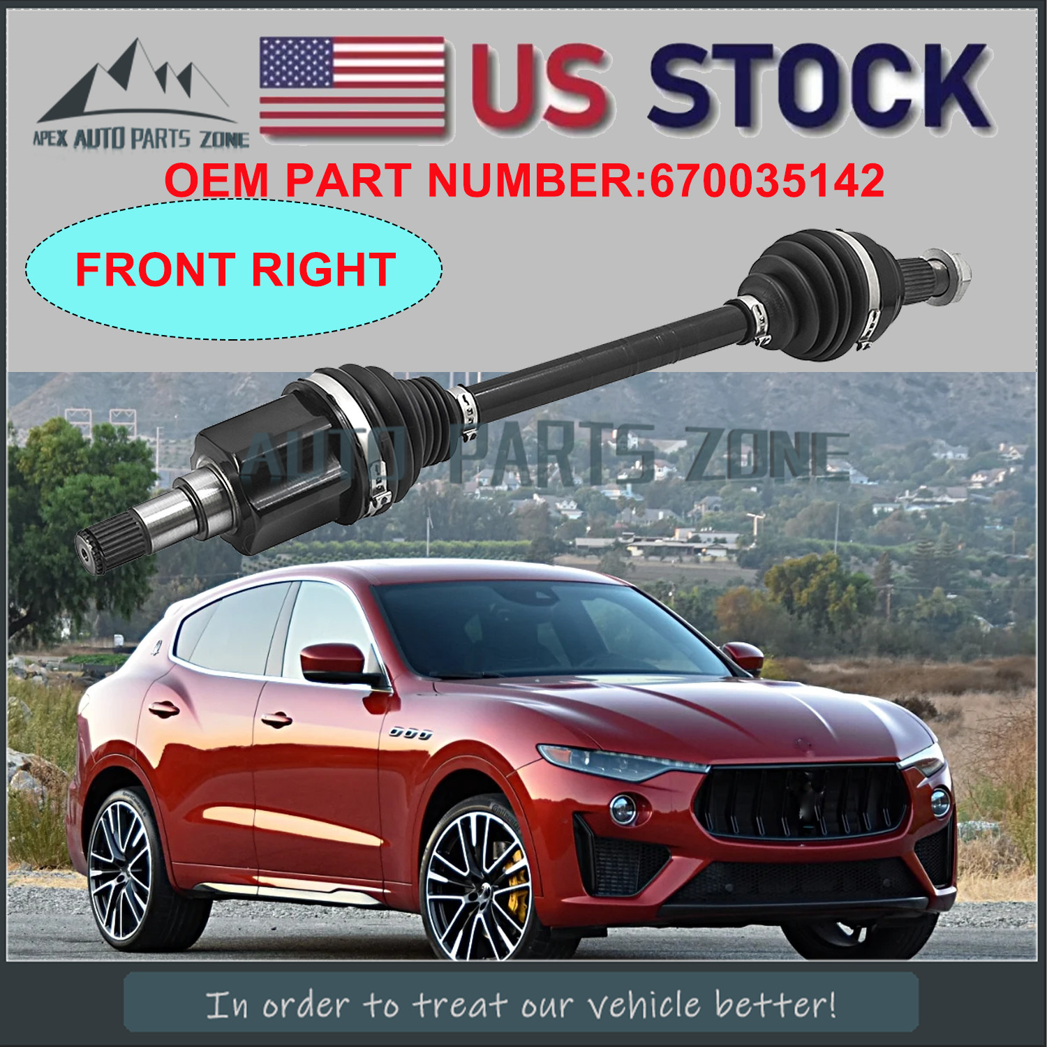 Front Right CV Axle Shaft For Maserati Levante 3.0L 2979CC 2017-2022 670035142