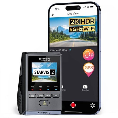 VIOFO Dash Cam A119 Mini 2, STARVIS 2 Sensor, 2K 60fps/HDR 30fps Voice Contro...