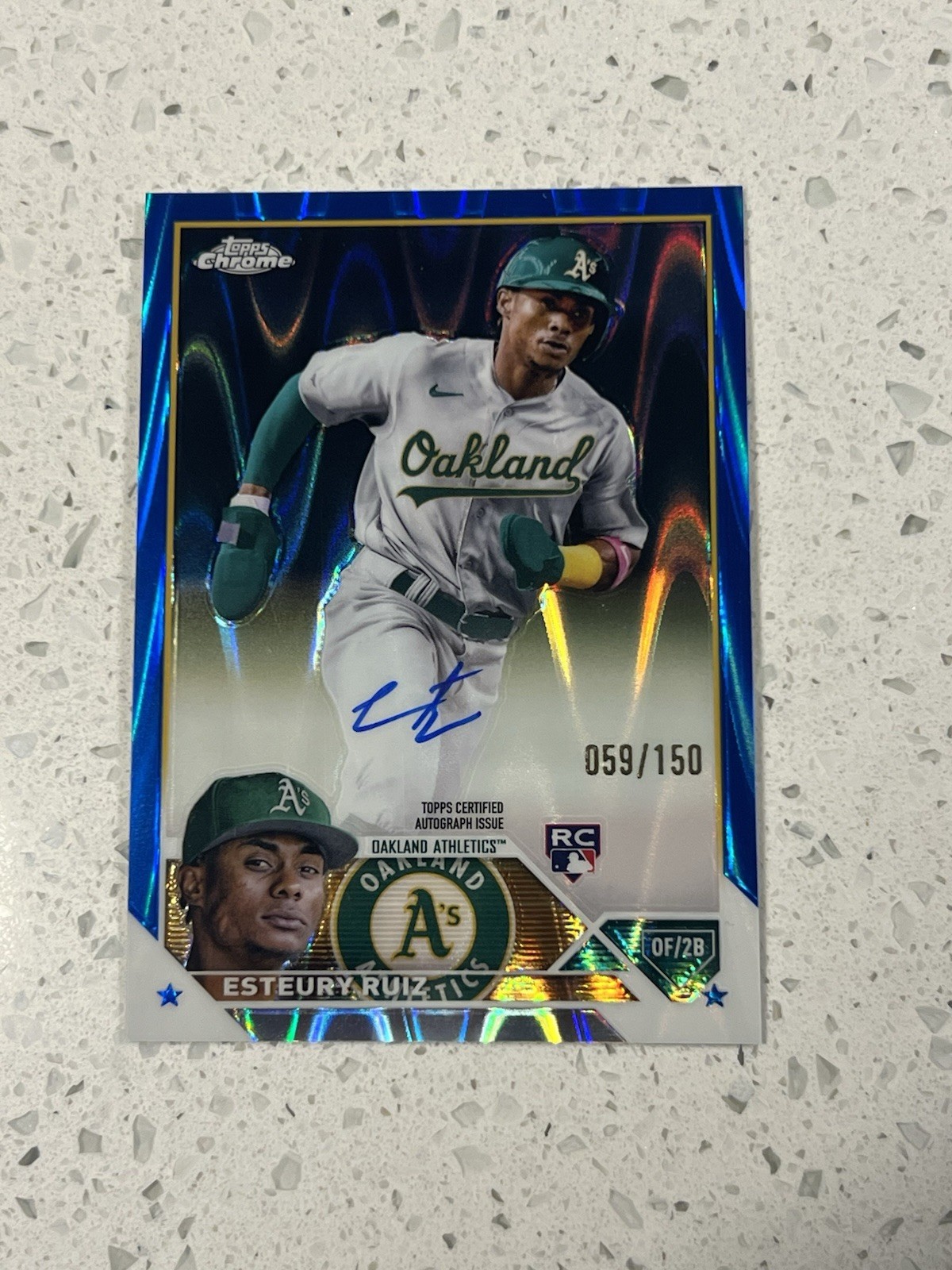 2023 Topps Chrome Esteury Ruiz RC Blue Raywave Refractor Auto /150