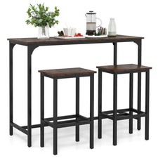 Costway Industrial 3-Piece 47.5" Counter-Height Dining Table and 2 Bar Stools-Co