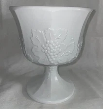 White Milk Glass Pedestal Compote planter Goblet Bowl Vase Grapes Candy Dish 6"