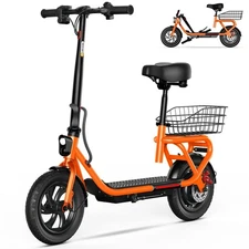 Electric Scooter 12'' 300W 36V 15MPH Adjustable Seat & Basket for Adults Commute