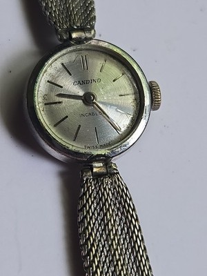 Candino Swiss Women s Incabloc 20 Microns Silvertone Mesh Band Watch Runs