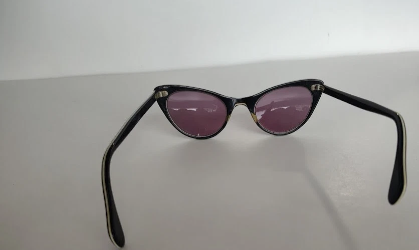 American Optical Cat Eye Frame Glasses Black & White Striped Vtg 50's Retro - Image 4 of 4