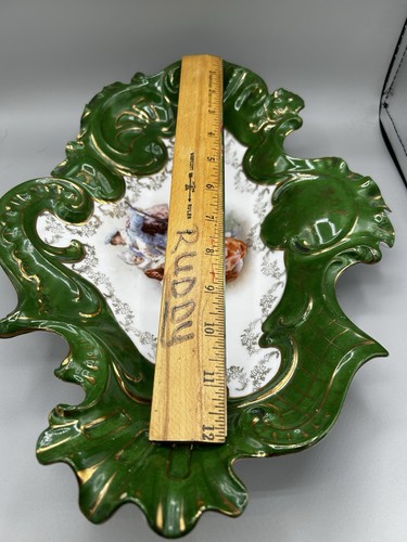 Large Austrian porcelain bowl green with gold accent, rare vintage fine - Picture 7 of 8