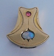 Jugendstil Kettenschieber Uhrenketten Schieber vergoldet Opal roter Stein #b