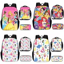 Girls Disney Princess School Backpack Insulated Lunch Bag Pencil Case Set