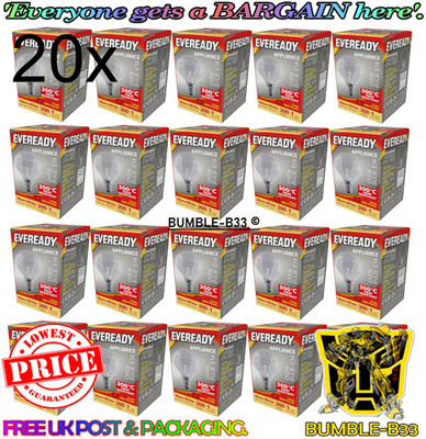 20 x Eveready Oven Bulb 40W Golf SES E14 Oven Appliance Bulb Up To 300 Degrees