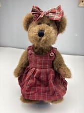 Boyds Plush Teddy Bear in Red Plaid Dress  Bow 9" Adorable Collectible   