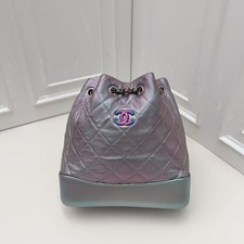 Chanel Gabrielle Drawstring Chain Backpack Bucket Bag Iridescent Metallic CC