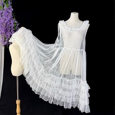 Damen Mädchen Lolita Spitzenkleid Stufen Rüschen Netz transparent Tunika transparent Retro