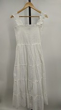 Quince Women 100% Organic Cotton Eyelet Smocked Midi Dress White M