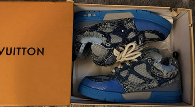 Louis Vuitton LV Skate Sneaker Blue Camouflage Logo Low Top Men's Athletic Shoes