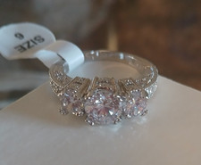 Vintage 3 CZ Stone Silver plated Engagement Ring Size 6 