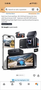 Dash Cam Front and Rear: 4K+2.5K Dash Camera for Cars with Touch Screen 3.39"